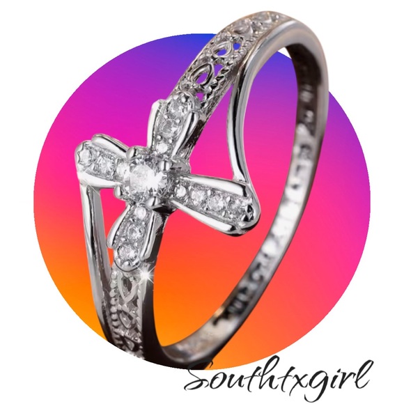 925 Sterling Silver Cross Ring | Faith Jewelry | CZ Crystal | Gift for Her NEW - Picture 3 of 6
